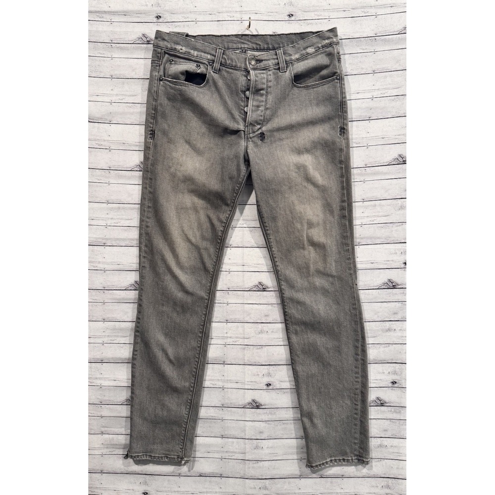 KSUBI Mens Denim Jean Sz 32x30 Gray Skinny Grunge Distressed Pant Button Fly